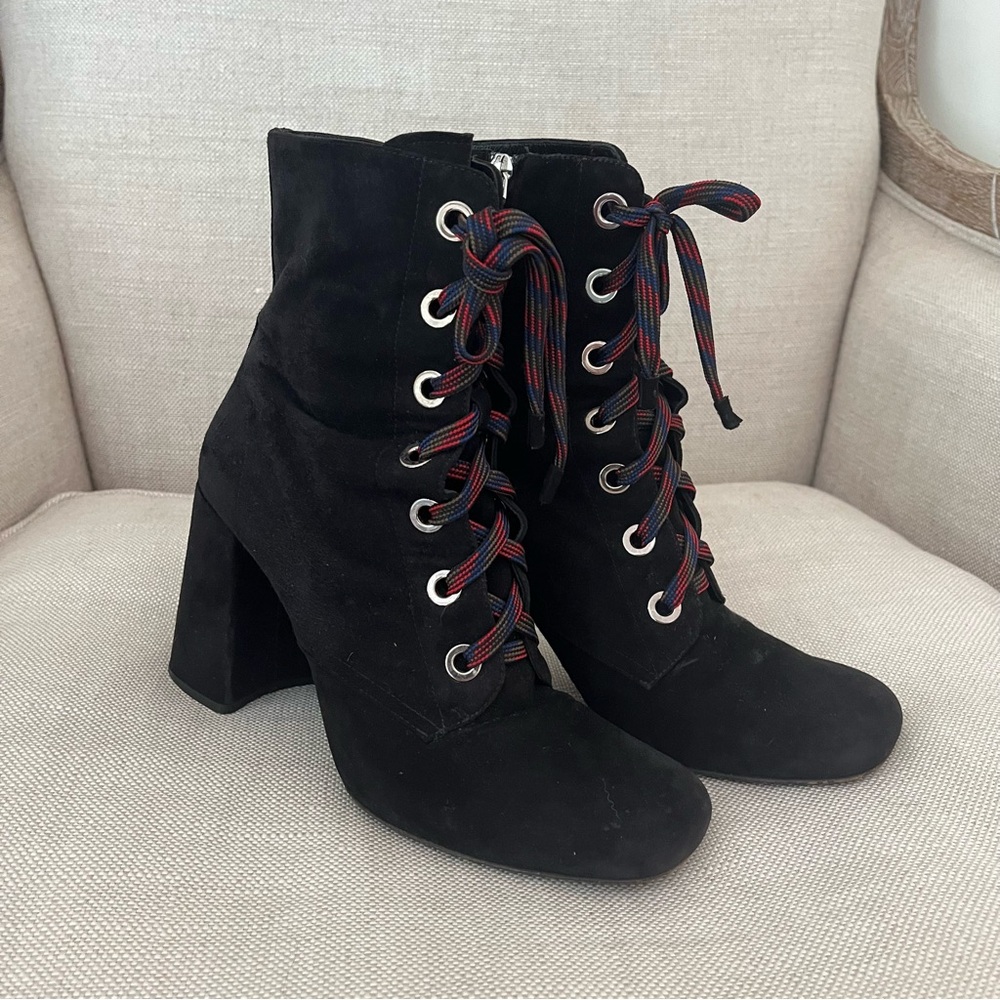 PRADA Ankle Boots Black Suede Lace Up US 9 1/2 EU 39 1/2
